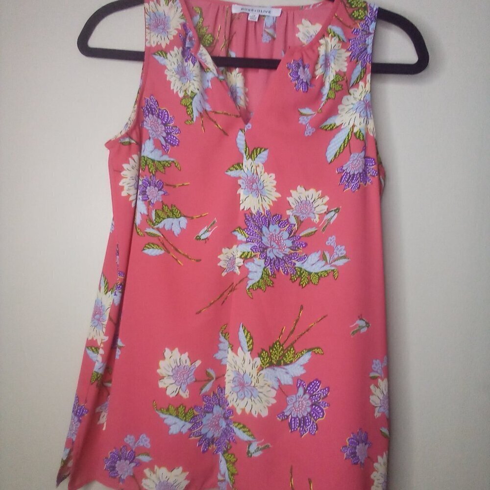 Rose & Olive Blouse Shirt XS Women Sleeveless Floral Print Colorful - Picture 14 of 16